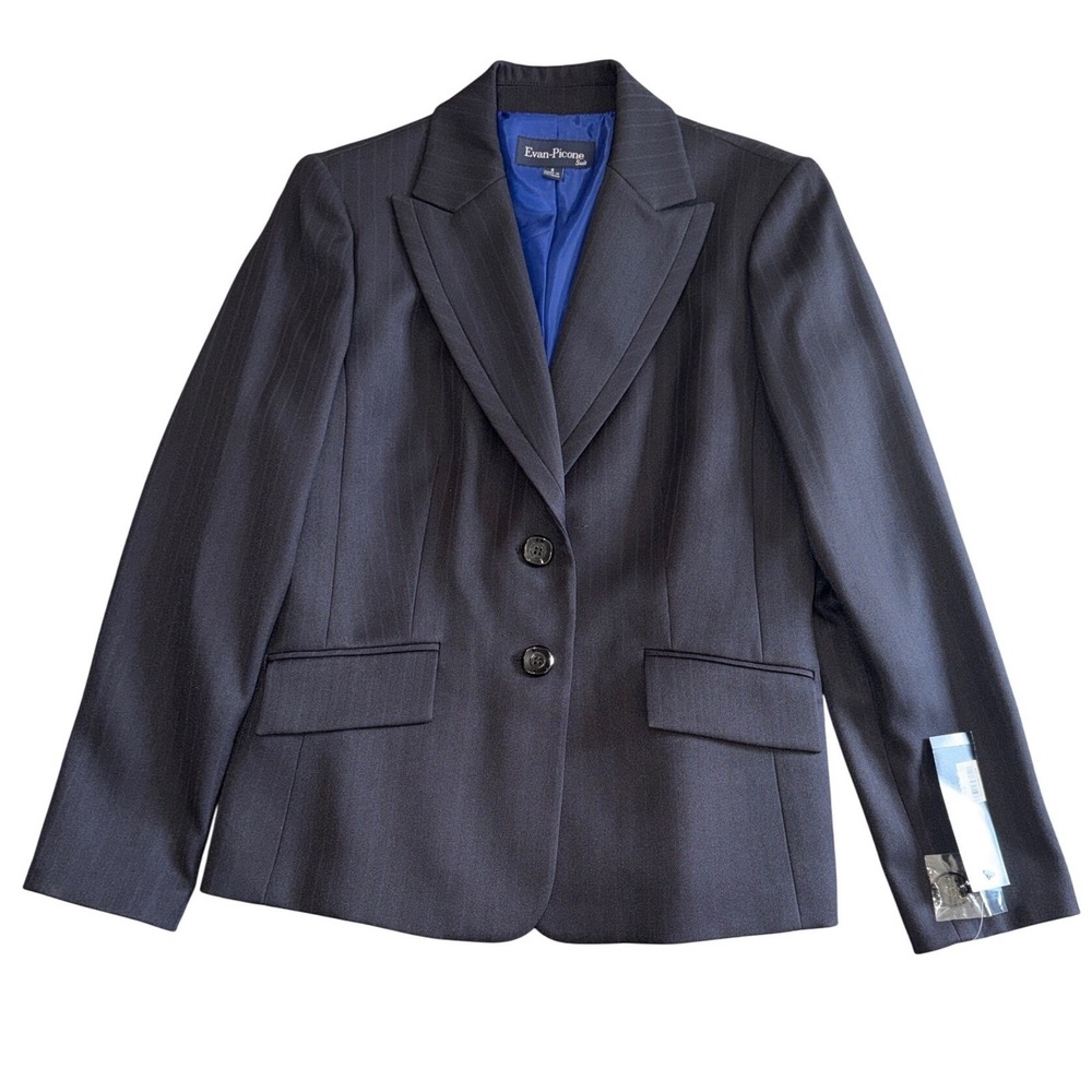 NWT Evan-Picone Womens 2PC Pinstripe Pant Suit Black Cobalt Blue 8 50020151-9JU - Picture 2 of 14